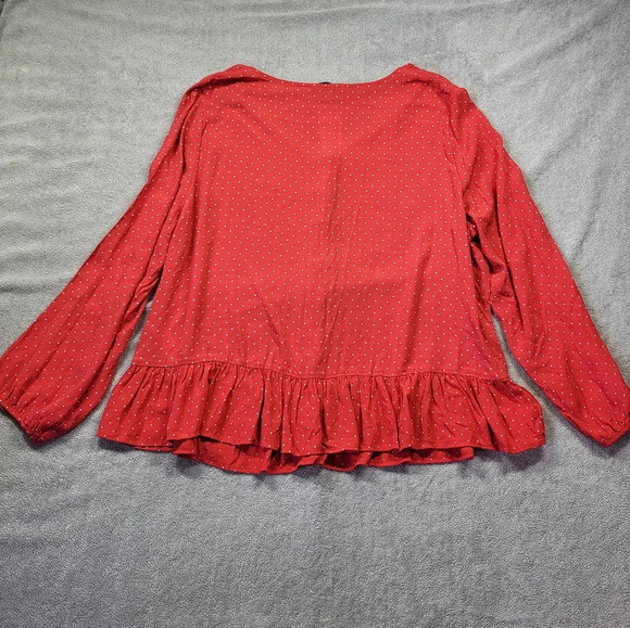 Casual Collection by F&F Polka Dot Top Flowy Button-up Red Coquette Ruffle - Picture 10 of 14